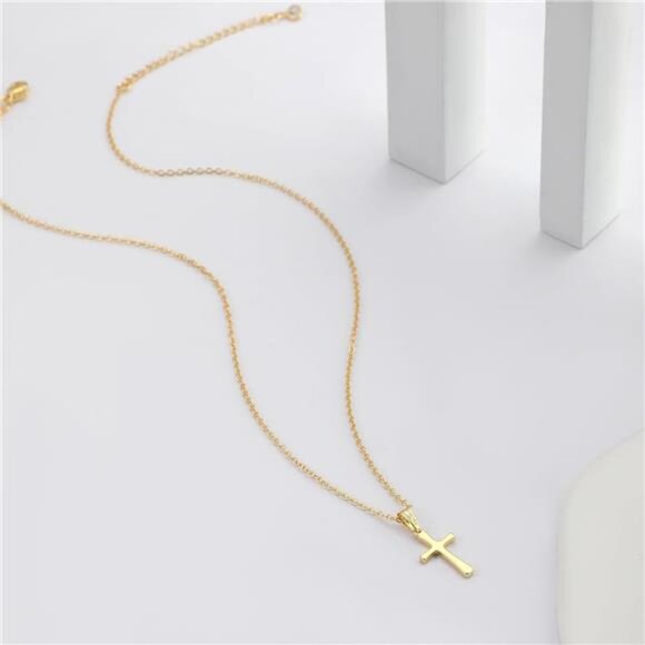 Cross Necklace for Women 14K Real Gold Silver Plated Dainty Small Cross Pendant - Picture 5 of 5